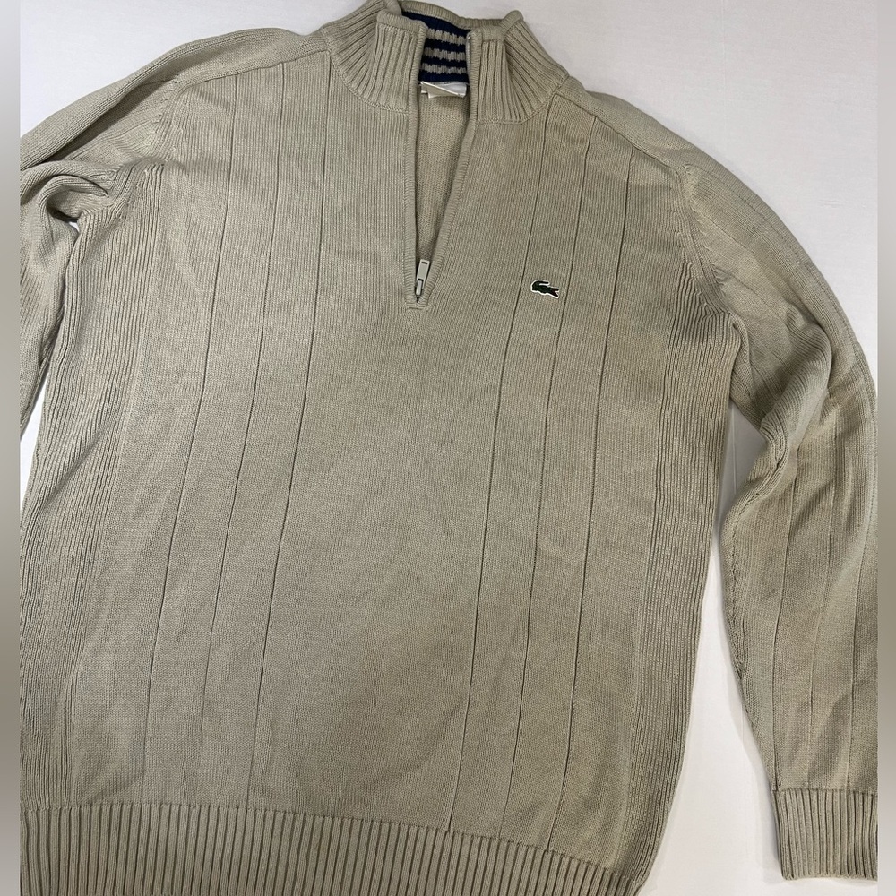 Lacoste Tan Zip Up Sweater with Ribbed Detailing - Picture 6 of 10